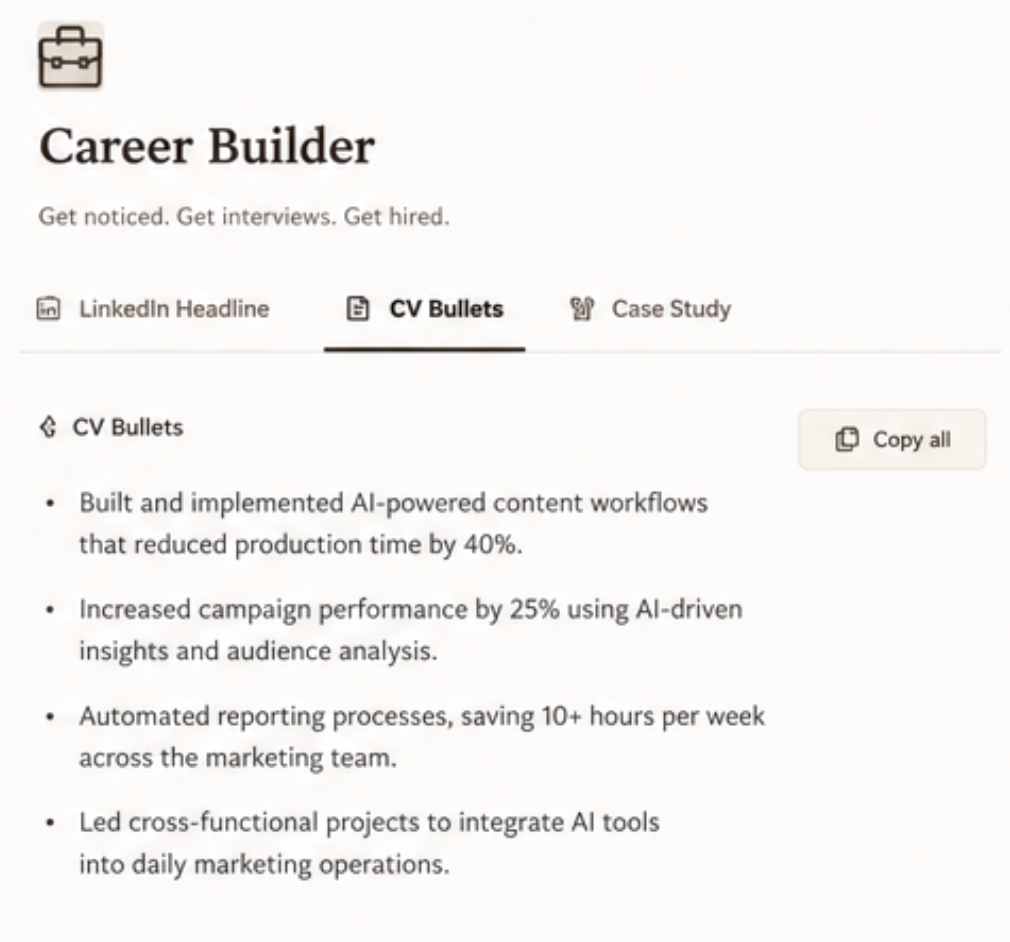 Career Builder tab inside the Notion workspace